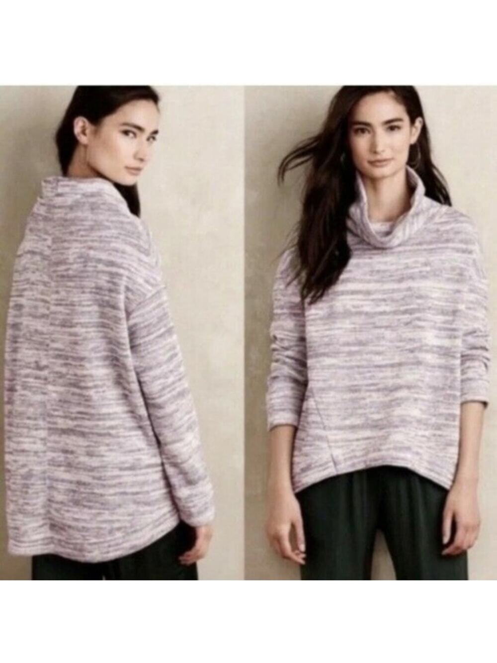 Saturday Sunday Anthropologie Space Dye Cowl Neck Pullover Sweater Purple Size M